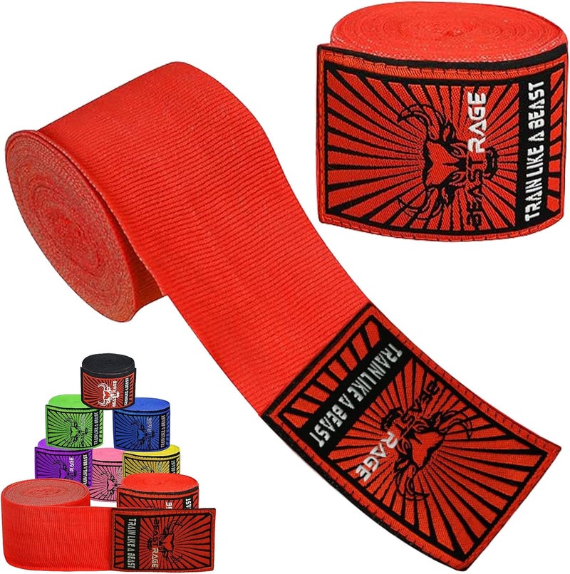 BEAST RAGE Boxing Hand Wraps for MMA Kickboxing Wrist Wraps Professional Adult 180" Semi-Elastic Martial Arts Inner Gloves Heavy Bag Handwraps Muay Thai Thumb Straps - Image 1